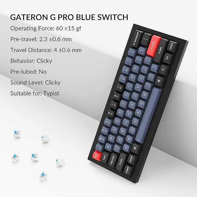 Keychron Q4 Wired Custom Mechanical Keyboard 60% Layout QMK/VIA Programmable Macro with Hot-swappable Gateron G Pro Blue Switch Double Gasket Compatible with Mac Windows Linux (Black)
