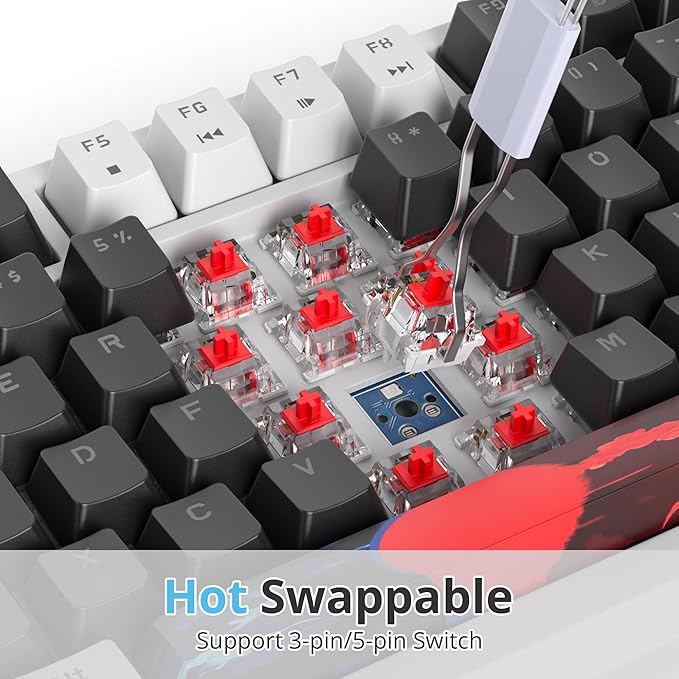 75 Percent Keyboard Gasket-Mounted with Sound Absorbing Pads 82-Key Compact Wired RGB Mechanical Gaming Keyboard Hot-Swap Socket for Win Black