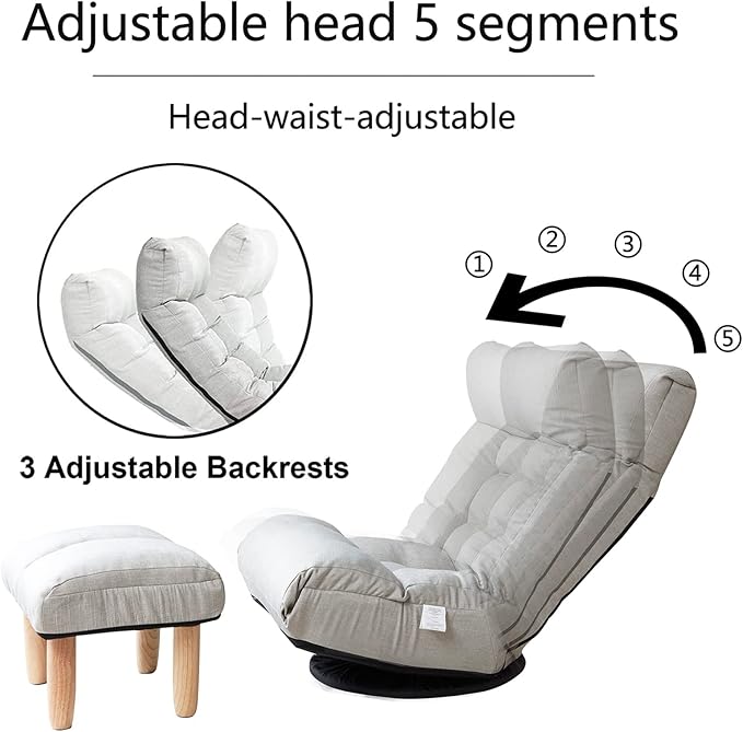 360-degree Swivel Gaming Chair Folding Floor Chair with Adjustable Backrest Cushion Padded Indoor Chaise Lounge with Stool Lazy Sofa Couch Rocker Gaming Chair for Teens and Adults