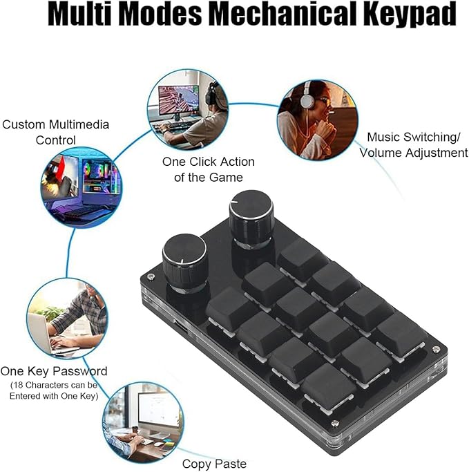Mechanical Gaming Keyboard 12 Programmable Keys Knobs Wired Red Switch for Office Gaming Music