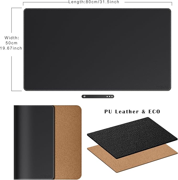 Mydours Dual-Sided PU Leather Desk Mat 31.5x19.7 - Extra Large Cork Backing Mouse Pad for Office &amp Home Premium Writing Surface Waterproof Computer Desk Pad Protector for Laptop and Keyboard