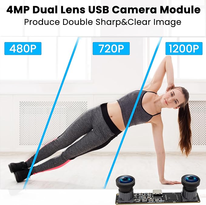 ELP 1200P 60fps Binocular Global Shutter USB Camera Module for Computer - Wide Angle 120 4MP Dual Lens Synchronization PC Camera
