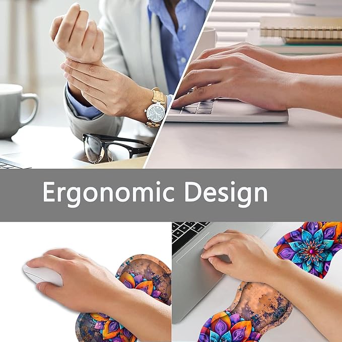 Large Gaming Mouse Pad + Keyboard Wrist Rest + Wrist Support + Coaster Set Memory Foam Ergonomic for Easy Typing XXL Extended Gaming Mouse Pad Table Pad - Mandala Flower