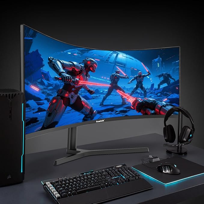 Gawfolk 34 Inch Ultrawide Curved 180Hz Gaming Computer Monitor 1000R PC screen 21:9 UWQHD (3440x1440) 1ms100%sRGBAdaptive SyncHDMI、Display PortLiftable StandWall Mount Compatible 75*75mm-Black