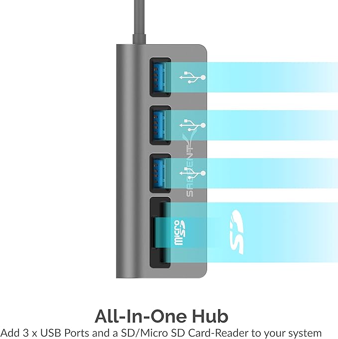 SABRENT USB-C 3.0 Hub 5-in-1 USB SD Card Reader SD &amp TF Dual Slot + 3 USB 3.0 Hub Portable Compatible with MacBook Mac Pro/Mini iMac XPS Surface Pro Windows Thunderbolt (HB-U3CR)