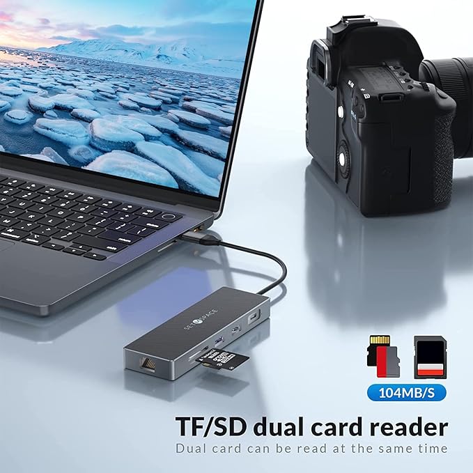 USB C Docking Station Laptop Docking Station 10 in 1 with Ethernet 1000M USB C Hub HDMI PD 100W TF/SD Reader USB C 3.0 4 USB A for MacBook Pro/Air Surface iPad Cable Length: 7.87in