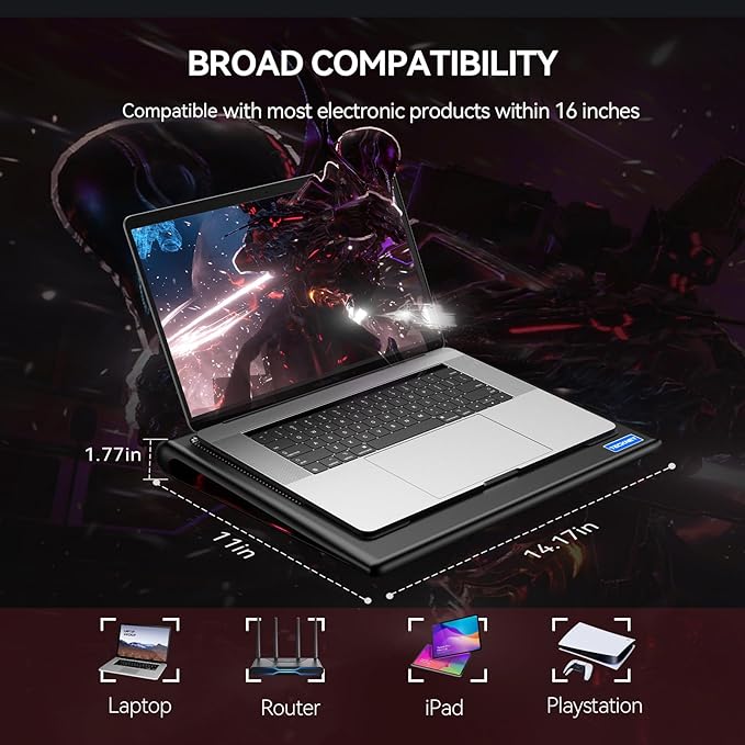 TECKNET Laptop Cooling Pad - 12-15.6 Laptops Cooler Powerful Cooler and Ultra Quiet for Gaming Laptops Pad 2 Wind Speed Adjustable USB A &amp C Powered Cooler Stand with Laptop Fan LED (Red)