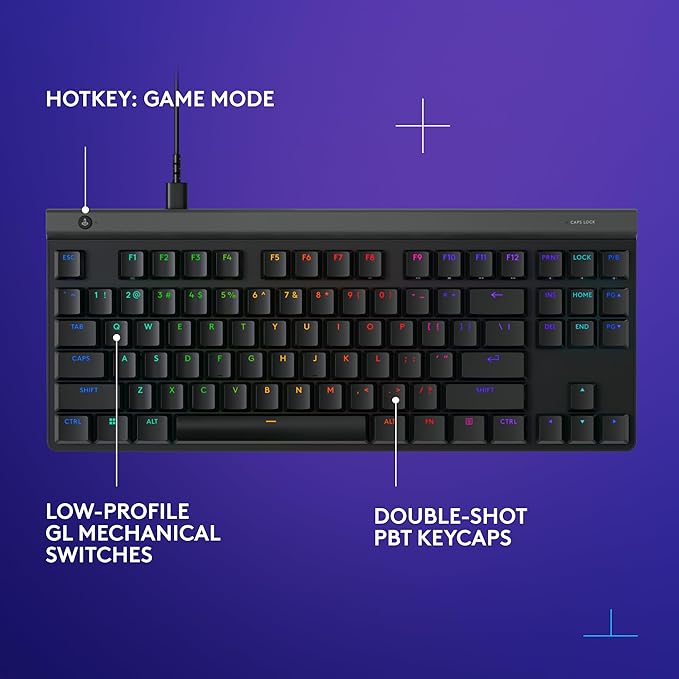 Logitech G515 TKL Wired Low Profile Gaming Keyboard Fully Customizable RGB Double-Shot PBT Keycaps Tactile/Brown Switches - Black