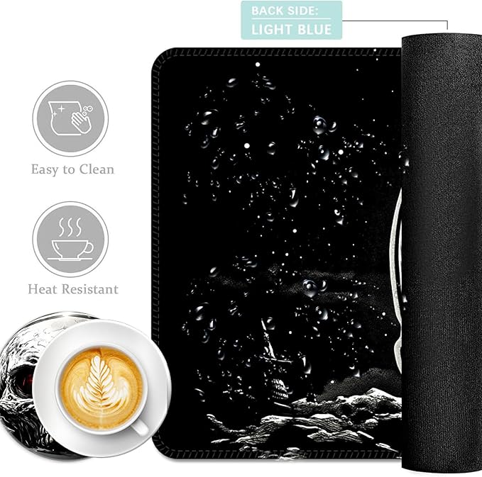 Keyboard Mouse Pad Set Extended Gaming Mouse Pad+Ergonomics Keyboard Wrist Rest Support Memory Foam Easy Typing Pain Relief 4Pcs XL Ultra Thick Desk MatRed Eyed Skull Dark