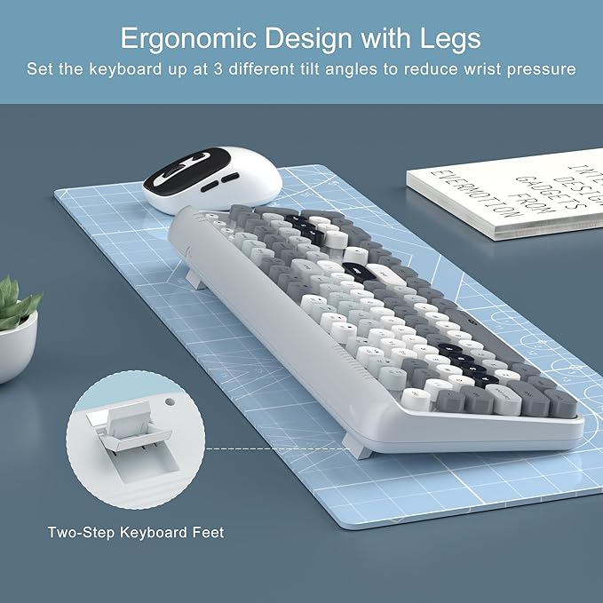 MageGee V920 Wireless Keyboard and Mouse Combo 2.4G Full-Sized Retro Typewriter Keyboard with Round Keycaps &amp Auto-Sleep Mode Cute Computer Keyboard and Cordless Optical Mouse for Laptop/PC (Gra