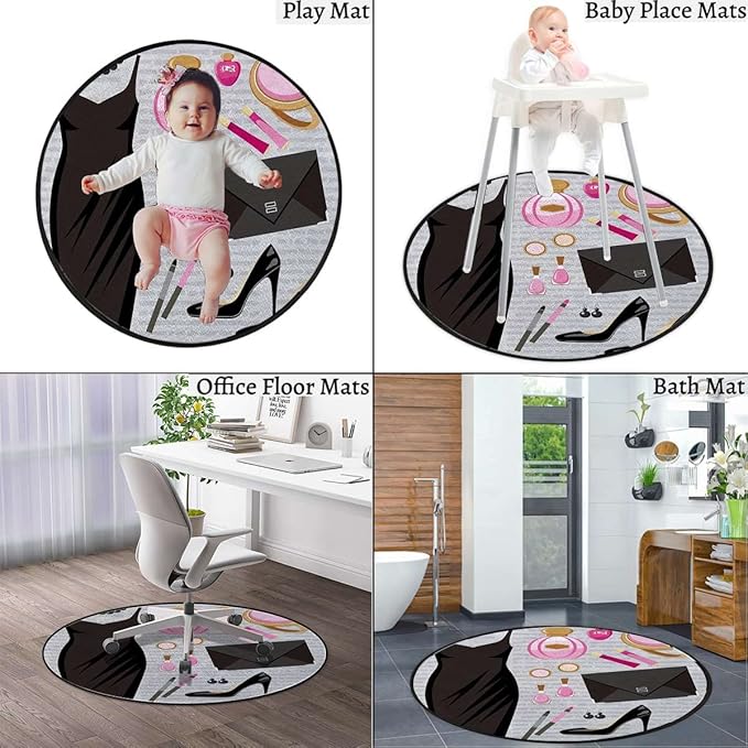 Modern Style Gaming Chair Mat Chair Mat for Hardwood Floor Round Floor Mats for Office Chair Computer Desk Anti Slip Heels and Dresses Black Smart CocktailBrown Pink Diameter 47.2 in