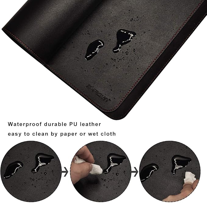 ZORESYN XXL Desk Mat - 43.3x19.7 PU Leather Desk Pad for Office &amp Home Waterproof and Durable Desk Protector for Keyboard and Mouse (Black)