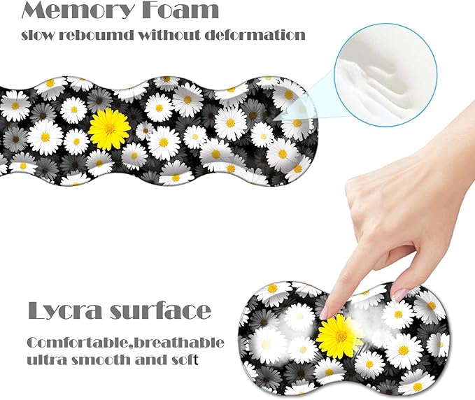 Ergonomic Keyboard Wrist Rest &amp Mouse Pad Wrist Rest SetXL Gaming Desk Mat 31.5x 11.8Non-Slip BaseMemory FoamEasy Typing Pain Relief for Office &amp HomeYellow Daisy