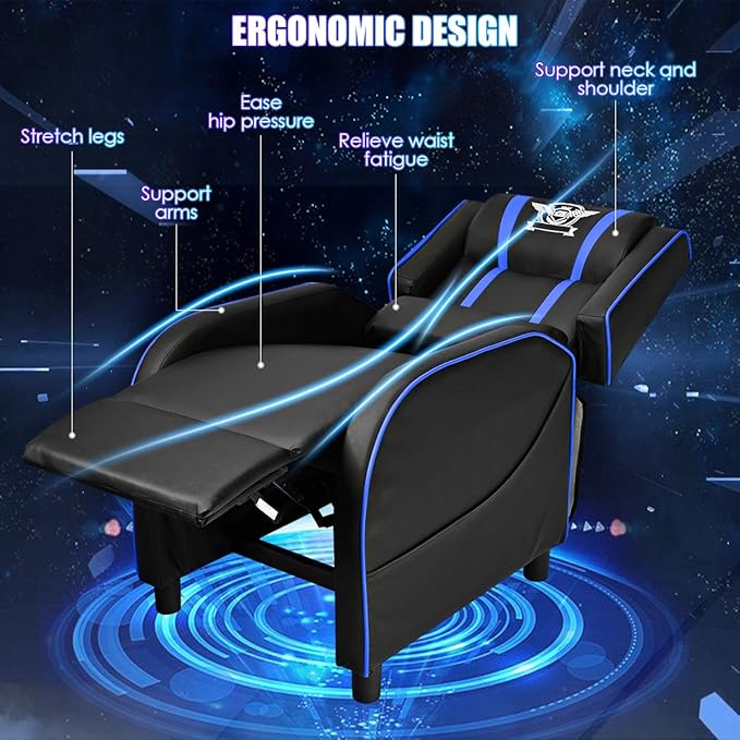 GORELAX Modern Massage Gaming Recliner Chair PU Leather Home Theater Recliner Chairs w/Footrest and Massage Racing Style Sofa Chair for Living Bedroom Gaming Room