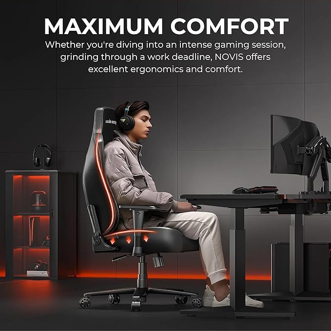 Anda Seat Novis Gaming Chair for Adults - Large Reclining Video Game Chairs Linen Fabric Ergonomic Office Chair Heavy Duty Back Lumbar Support - Gray Fabric Computer Chairs for Home &amp Work
