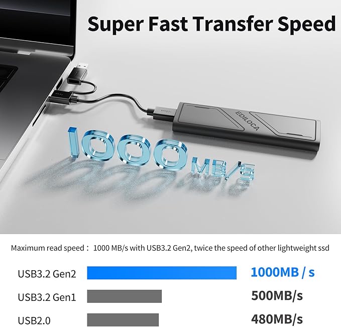 EP1000 External Hard Drive 2TBPortable SsdExternal Solid State Drives Up to 1000MB/s Read Storage Expansion Compatible w/USB-C Smartphones PC Mac Tablets Sleek &amp Sturdy Design