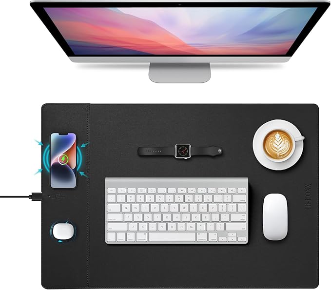 Wireless Charging Mouse Pad 15W Fast Charge Magnetic Charger Desk Pad Large Office Desk Mat (23.4x15.6) with Ultra-Smooth Surface Black Computer Mousepad for MacBook PC Laptop