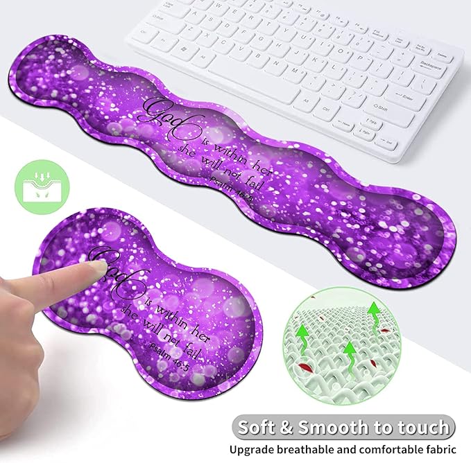 Gaming Mouse Pad XXL Large Desk Mat Psalm 465 Bible Purple Extended Non-Slip Rubber Mice Pads Stitched Edges(31.5x11.8 in)Ergonomic Premium Memory Foam Keyboard Wrist Rest and Black Mouse Pad Set
