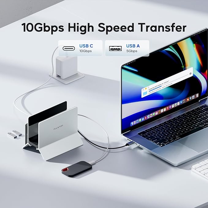 Vertical MacBook Docking Station PULWTOP Docking Station for Mac mini with M.2 NVMe case for MacBook Pro/Air 4K@60Hz HDMI 2USB C 10Gbps SD/TF 100W PD RJ45 2 USB A for Windows Sliver