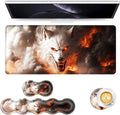 Keyboard Mouse Pad Set Extended Gaming Mouse Pad+Ergonomics Keyboard Wrist Rest Support Memory Foam Easy Typing Pain Relief 4Pcs XL Ultra Thick Desk MatFlaming White Wolf Art