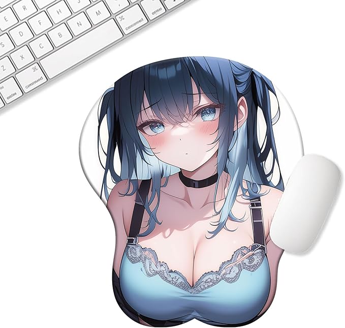 Japanese Style 3D Chest Mouse Pad with Soft Gel Wrist Support Anti-Slip Base for Anime Gaming Mouse Pad Computer Accessroies Silly Gift (Cute Girl)