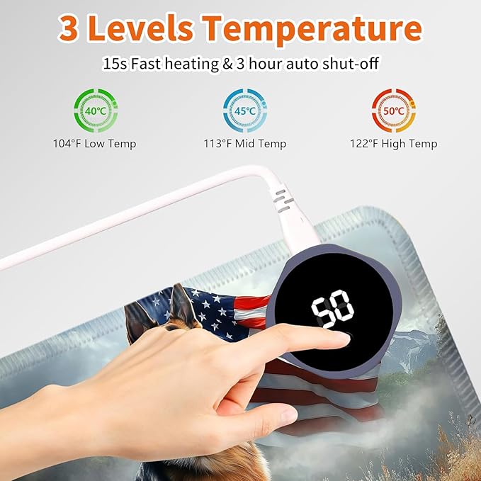 Heated Mouse PadWarm Desk Pad with 3 Levels Heating &amp 3 Hours Auto Shut-Off PU Leather Heated Desk Pad Warmer Pad for Home Office - 23.6 x 14.2 inchGerman Shepherd Flag