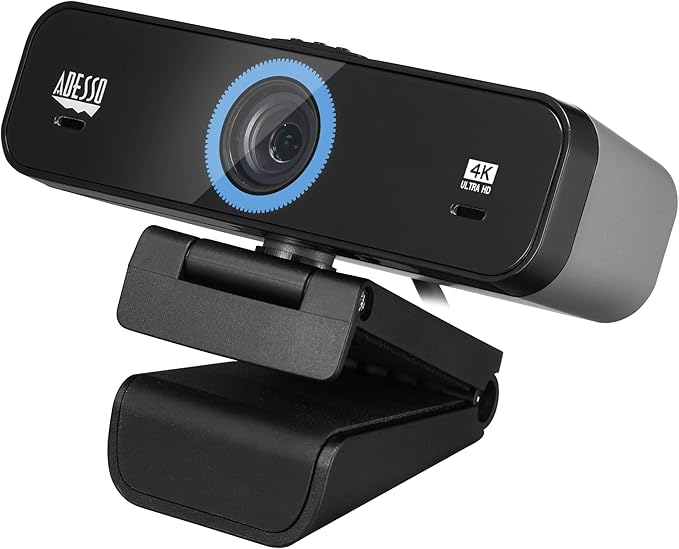 Adesso CyberTrack K4 4K Ultra HD Fixed Focus USB Webcam with Adjustable Field of View Angle Built-in Dual Microphones Privacy Audio/Video Switch &amp Tripod Mount