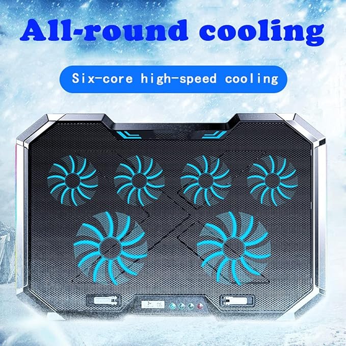 Gaming Laptop Cooler Six Fan Led Screen Two Port RGB Lighting Cooling Pad Notebook Stand for 12-17 Inch