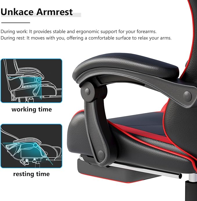 Gaming Chair with Headrest and Lumbar Support Ergonomic High Back Office Chair Racing Style Executive Computer Desk Chair Leather Adjustable Swivel Task Chair for Home Office (Red Black)