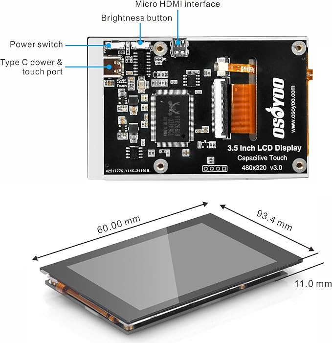 OSOYOO 3.5 inch HDMI Capacitive Touch Screen for Jetson Nano/Raspberry Pi 5 4 3B / PC Pulg and Play Compatible with Windows 11 10 8 7 Raspberry Pi OS Ubutun Kali