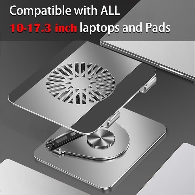 360° Rotating Adjustable Laptop Stand with Cooling Fan Foldable Dual-Bar Support Height Tilt Angle Cooling Laptop Stand for Desk Pad Laptop Riser Heat Dissipation Stand Fit 10-17.3 Device