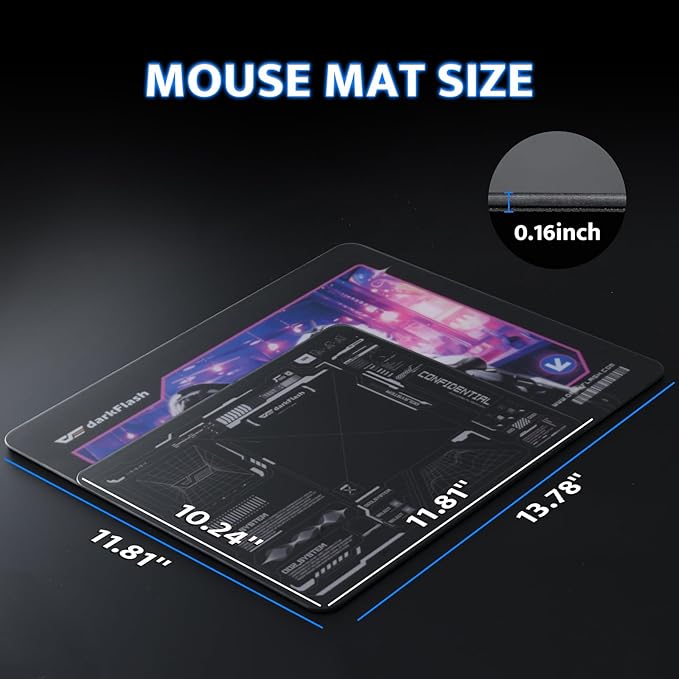 darkFlash Glass Mouse Pad 13.8×11.8 Inch Ultra-Smooth Tempered Surface Precision Tracking Anti-Slip Rubber Base Durable Etched Finish Unique IP Ideal for Gaming &amp Work(DMP350)