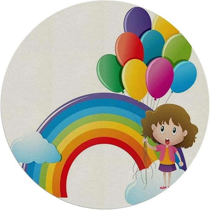 Multi PU Leather Office Chair MatComputer Gaming Desk Chair Mat Rainbow Sky with Balloons Colors Romantic Gaming Computer Chair Mat for Home Office Gaming Room Cartoon Diameter 35.4 in