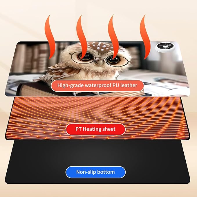 Warm Desk PadHeated Desk Pad Mouse Mat Gamingwith 3 Heating Levels &amp 3 Hours Auto Shut-OffLeather 31.5 x 13 Foot Warmer Keyboard Office MatCute Owl Book