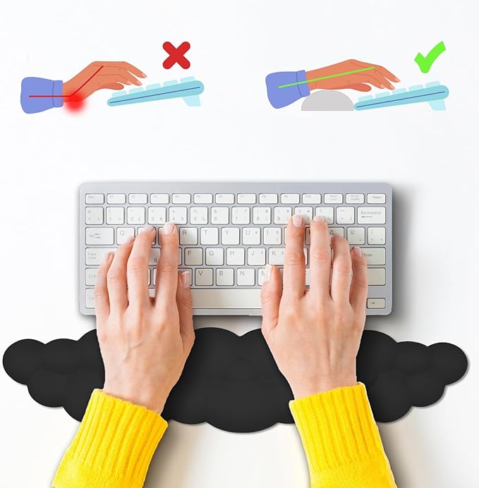 HOTTYAO Cloud Mouse Pad Wrist Support Keyboard Wrist Rest Set Ergonomic Wrist Support for Typing Pain Relief Portable for Computer Office Gaming (Black-L)