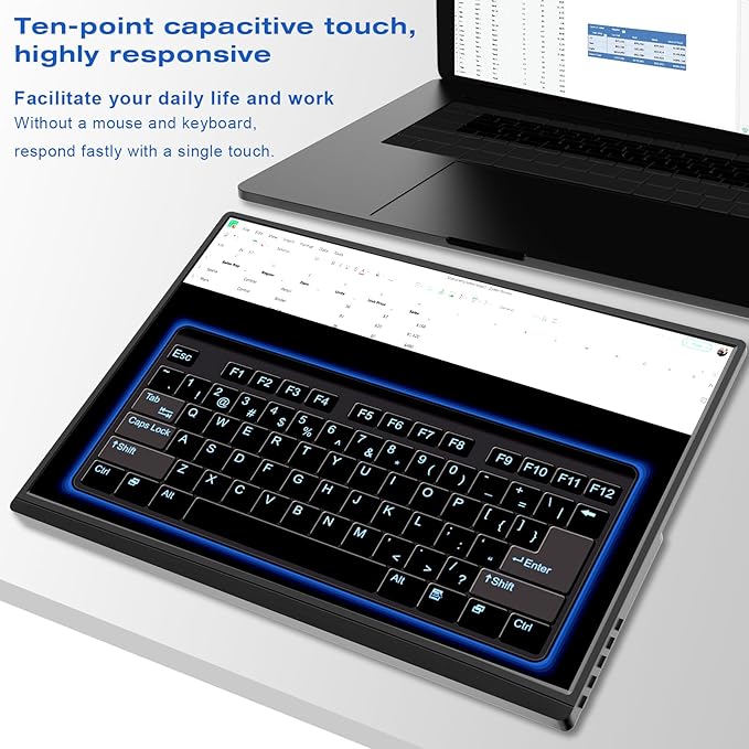 Portable Monitor Touchscreen 16 Inch FHD 1920x1200P HDMI USBC Travel Touch Screen Monitor IPS Display for PC Laptop Computer Ras Pi 300cd/㎡ Built-in Speakers