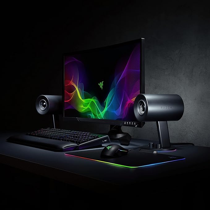 Razer Nommo Chroma: Custom Woven 3 Glass Fiber Drivers - Rear-Facing Bass Ports - Bass Knob w/Automatic Gain Control Chroma Enabled - Full Range 2.0 PC Gaming Speakers Black