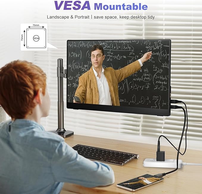 18.5 Inch Portable Monitor for Laptop FHD 1080P 100% sRGB Travel Monitors for Laptop Portable Computer IPS Display w/VESA External Monitor USB-C HDR HDMI Portable Screen w/Smart Cover &amp Speaker