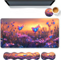 Keyboard Mouse Pad SetLarge Desk Pad+Keyboard Wrist Rest+Mouse Wrist Support+CoasterEasy Typing Pain Relief Non-Slip Wrist Support Mousepad Set Home OfficeGlowing Butterflies Flowers
