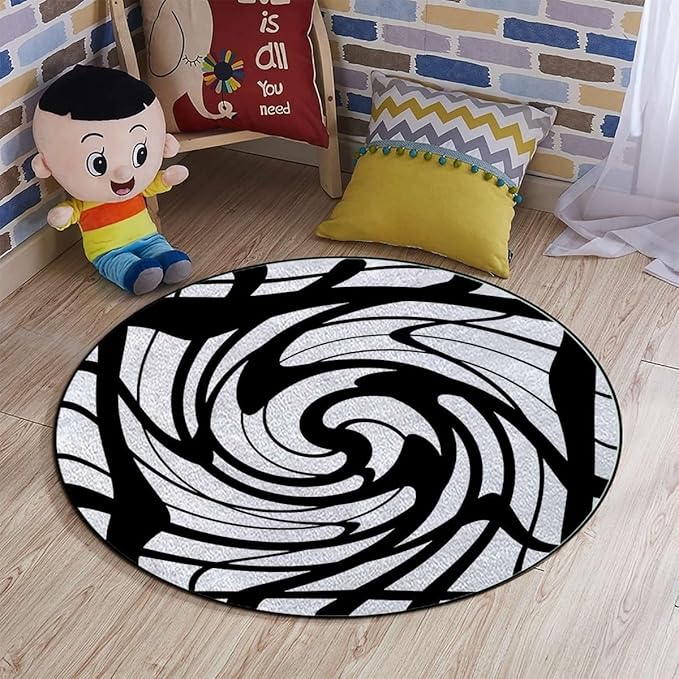 Modern Decor Round Rug for Bedroom Circular Area Rug Washable Throw Rugs Non-Slip Soft Floor Mat for Living Room Sofa Art Geometric Floral Flowers CurvedBlack White Grey Diameter 39.3 in