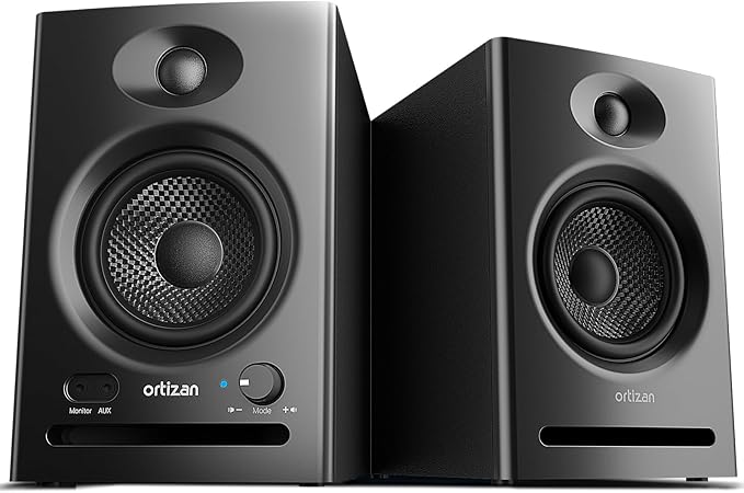Ortizan C7 Dual-Mode 2.0 Studio Monitors Active Monitor Speakers for Near Field Music Production Bluetooth 5.3 Wireless Computer PC Monitor Gaming Bookshelf Speakers(Pair Black)