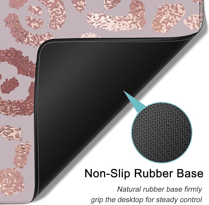 Large Mouse Pad Extended Gaming Mouse Pad 31.5x11.8 Ergonomic Memory Foam Keyboard Wrist Rest Supportfor Home Laptop Working Big Office Desk Pad with Non-Slip Base Rose Gold Leopard Pink Desk Mat