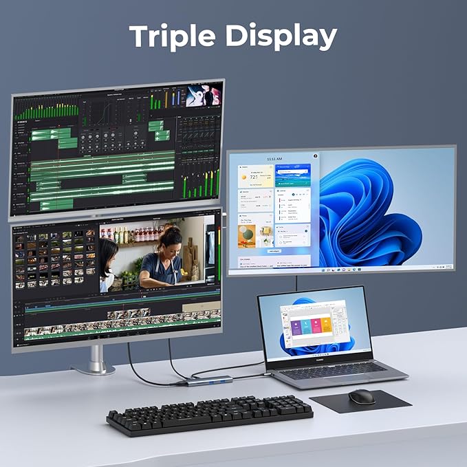 Versatile USB C Video Hub 3 Monitors Docking Station with DP Alt Dual 4K@30Hz HDMI 100W PD 10Gbps*6Ports SD 4.0 Laptop Docking Station for Dell HP ASUS Steam Deck Rog Ally Legion GoSamsung