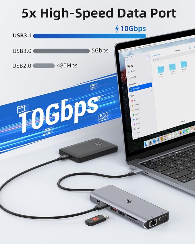 Laptop Docking Station 4 Monitors Dual HDMI+8K DP+VGA 10Gbps 100W PD 6 USB C/A Ports Ethernet SD/TF LIONWEI 13 in 1 USB C Hub for MacBook/Dell/HP/Surface