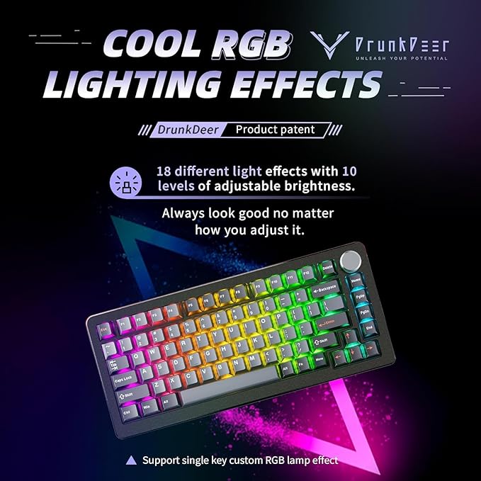 DrunkDeer A75 Pro Rapid Trigger Silent Magnetic Switch Mechanical GamingKeyboard ANSI Adjustable Actuation HE Hall Effect RGB PBT Keycap 75% TKL 82Keys Wired Cherry Profile USB with Knob