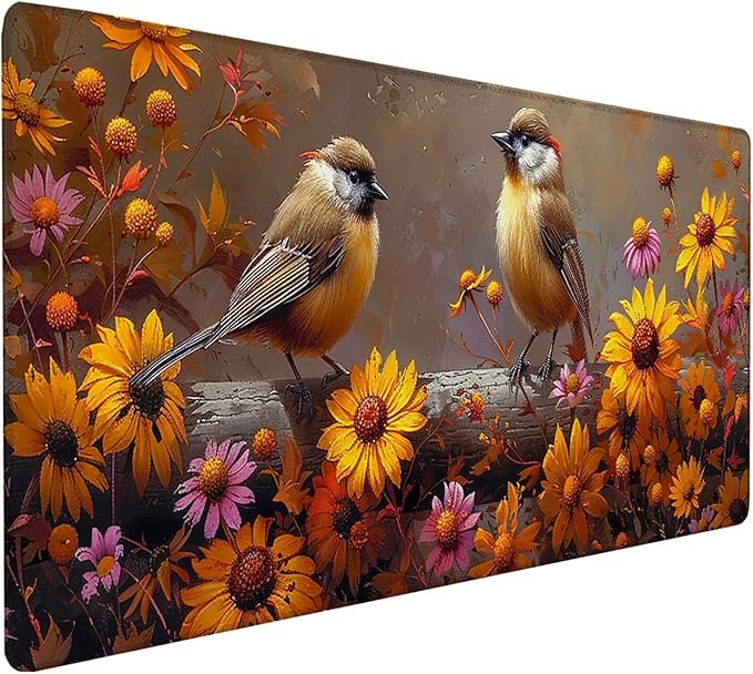 Yellow Mouse Pad Large 40x20 in Gaming Mousepad with Non-Slip Rubber Base Waterproof Smooth Surface Desk mat Extended Desk Mat with Stitched Edges Computer Accessories Gifts for Men Bird C-9510