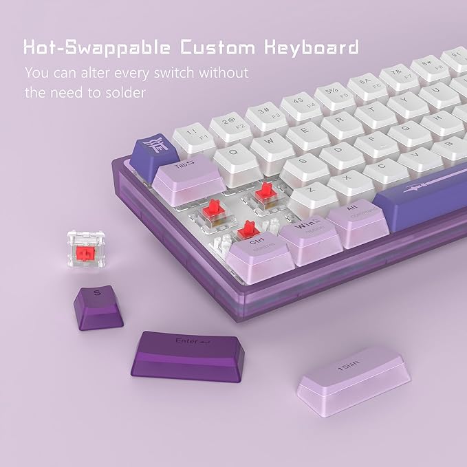 Womier 60% Percent KeyboardWK61 V2 Mechanical RGB Wired Gaming KeyboardHot-Swappable Creamy Key Board with PBT KeycapsLinear Red Switch for Windows/MAC (Purple)
