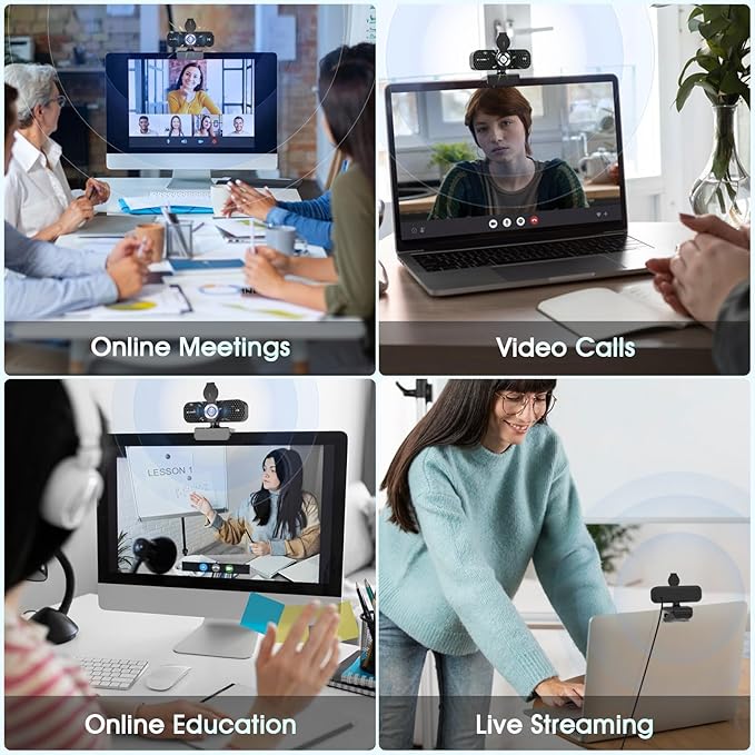 2K HD Webcam with Wide Angle Lens Privacy CoverAuto Light Correction and Noise-Canceling Mic Plug &amp Play USB Camera for Mac/Laptop/PC Compatible with Zoom Skype Teams