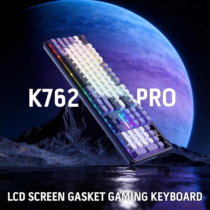 Redragon K762 Wireless Gasket Gaming Keyboard w/Hype Screen &amp Knob 104 Keys Mechanical Keyboard Easy-Control 1.14’’ TFT Info Display 5-Layer Noise Dampening Round PBT Keycaps Mint Mambo Switc