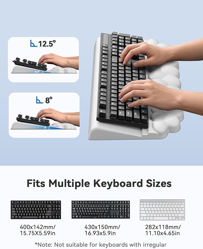 Cloud Wrist Rest for Keyboard and Mouse for Desktop PU Leather Cloud Computer Keyboard Stand with Mouse Pad Key Board Wrist Support Riser Angle Adjustable Arm Rest(White)